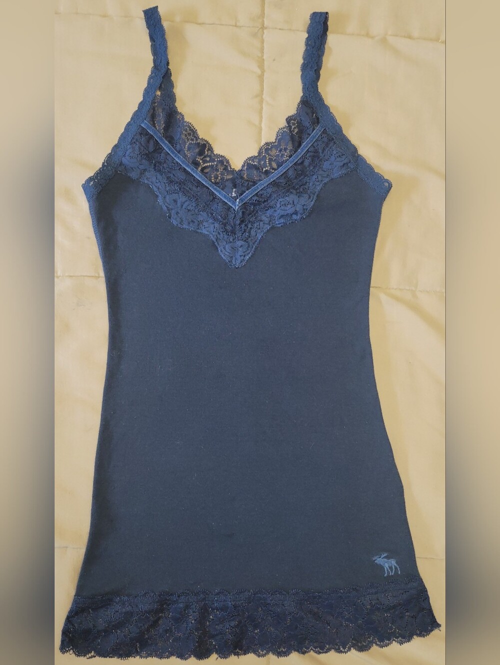 Y2K Abercrombie & Fitch Perfect Stretch Lace Trim Cami Tank Top Navy Blue XS